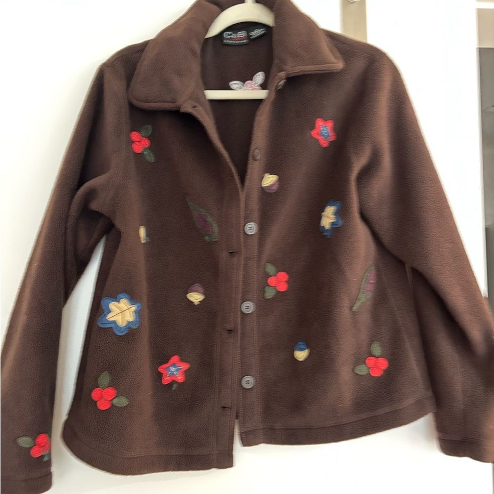 Croft & Barrow Brown Floral Teddy Jacket